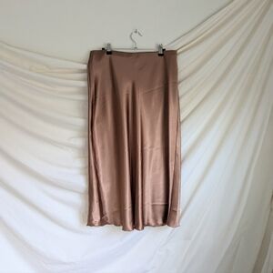 Nicole Miller Liquid Copper Satin Shiny Midi Skirt L